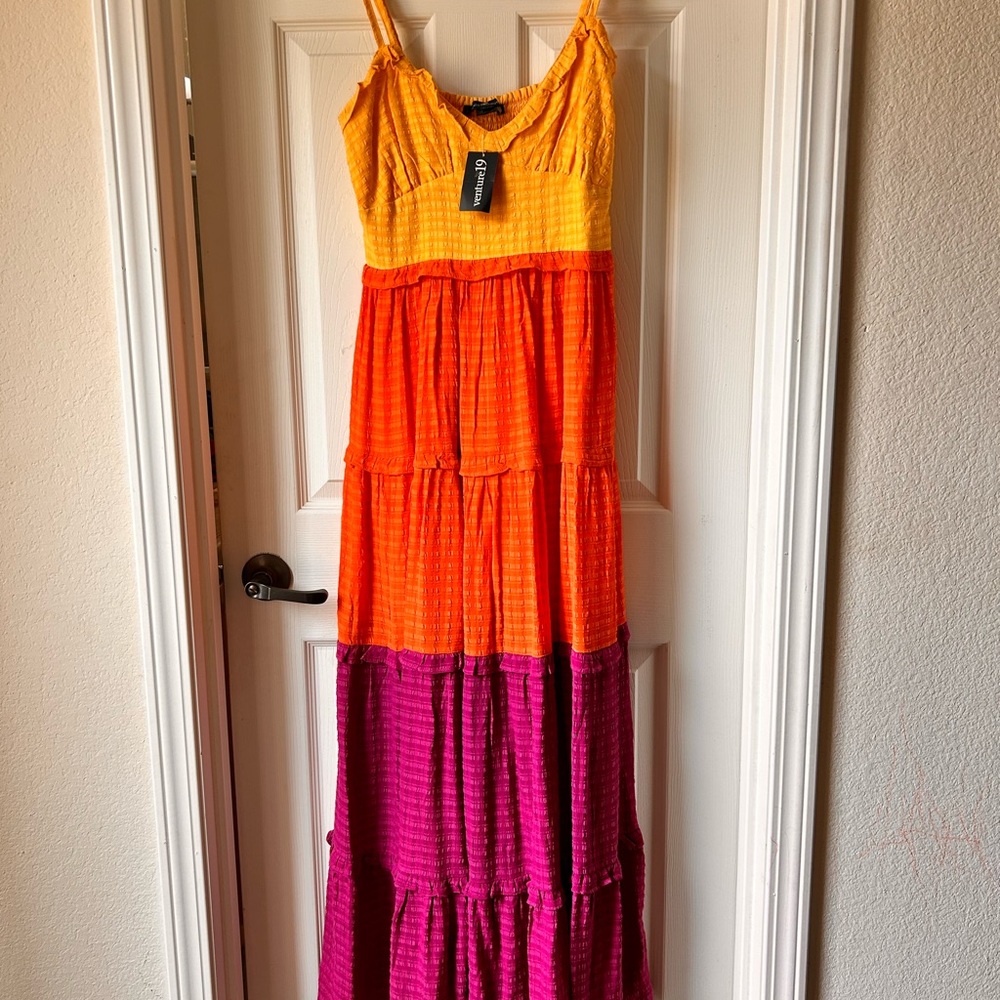 French Connection Orange and Pink Maxi Dress